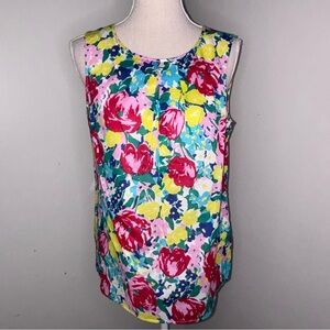 Talbots bold floral sleeveless lightweight cotton woven top blouse lined size 10